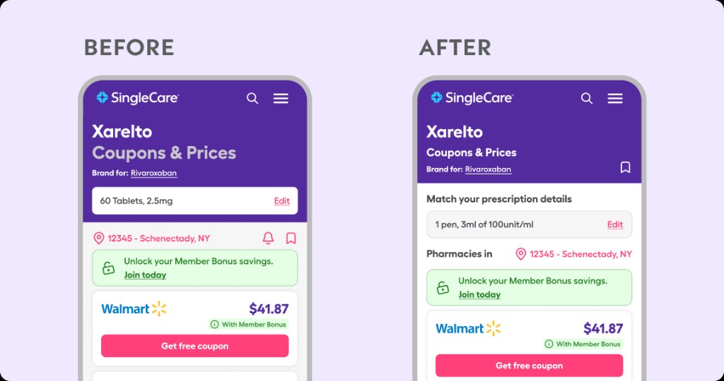 Further comparison of header and content layout related to price alert placement.